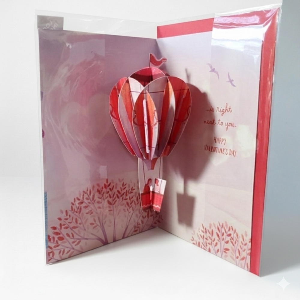 Valentine's Day 3D Greeting Card for Love Hot Air Balloon Pop-up Partner Spouse